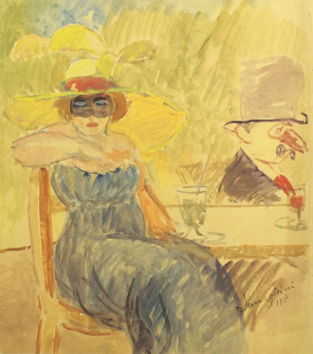 Signora con cappello seduta al tavolino. 1917